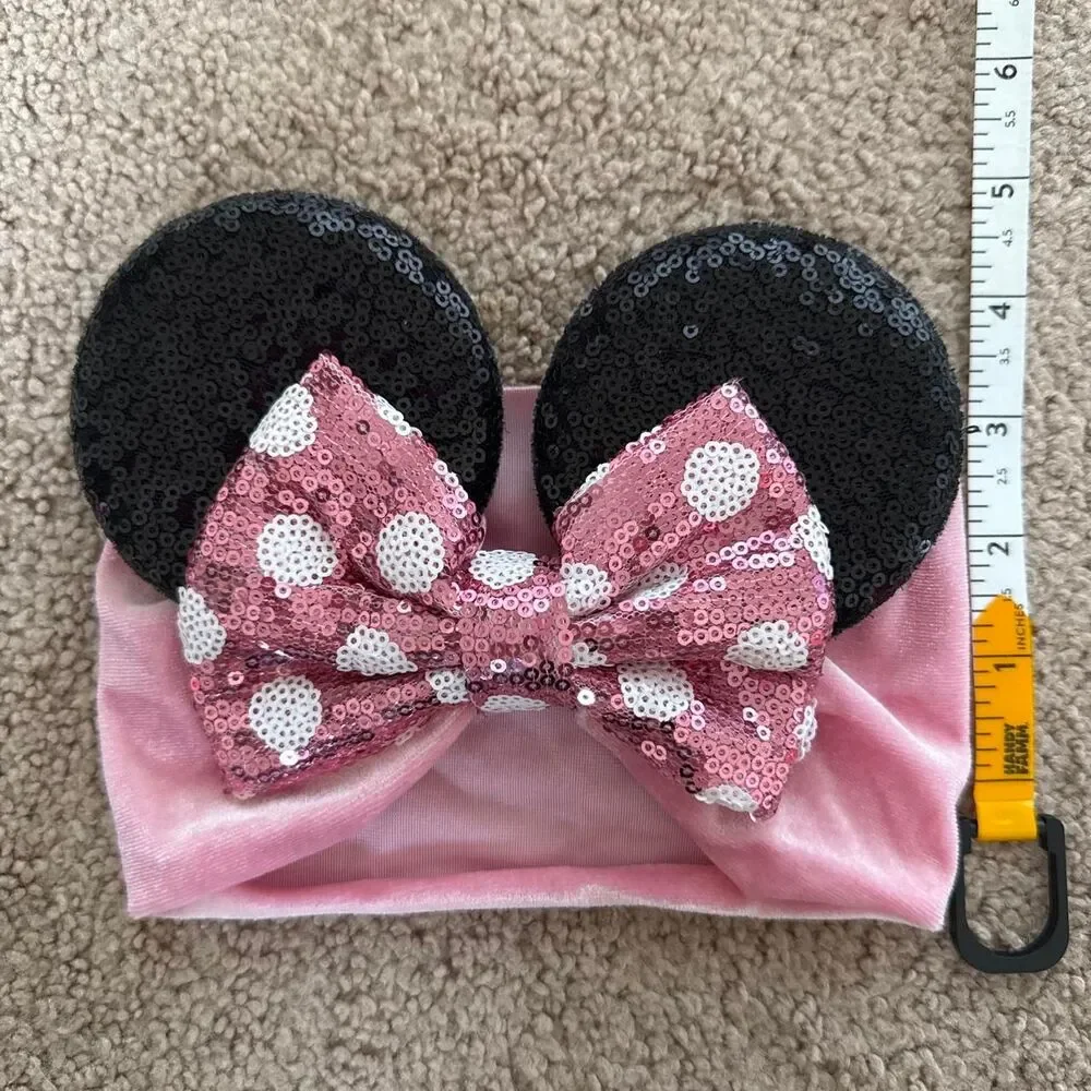 Disney Minnie Mouse Ears Headband & Hair Tie Set – Pink Sequin Bow Baby/Toddler